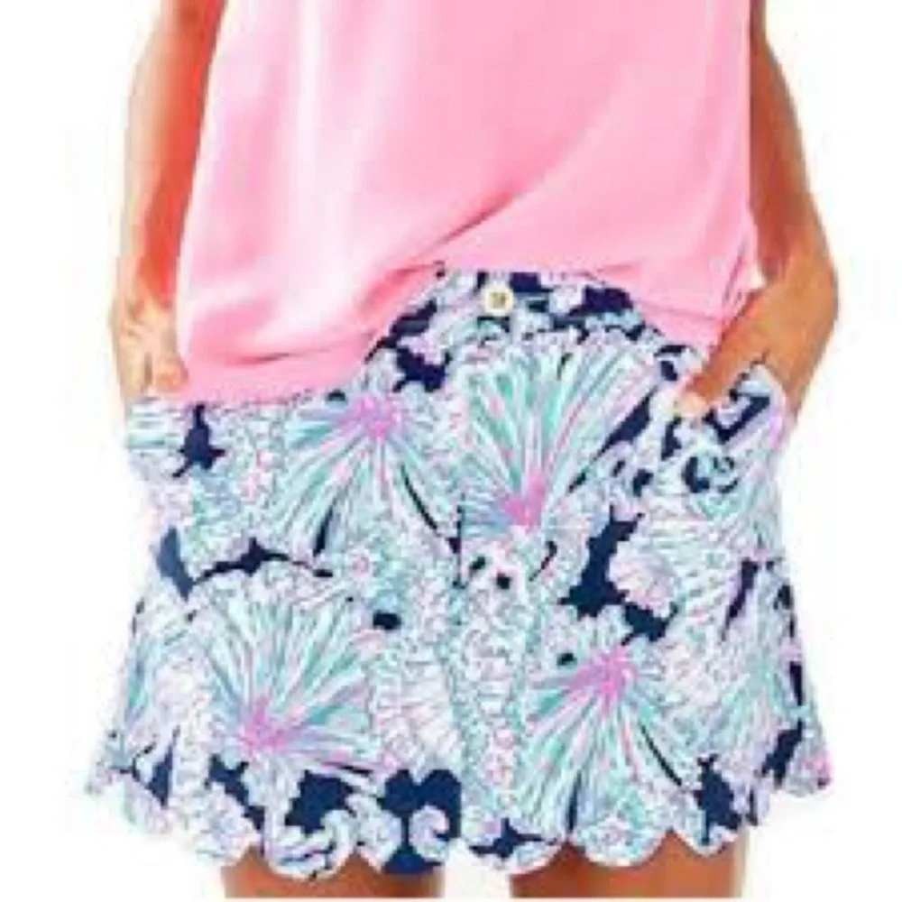 Lilly Pulitzer Navy Pink Colette Shells Bells Scalloped Skort Women 0‎